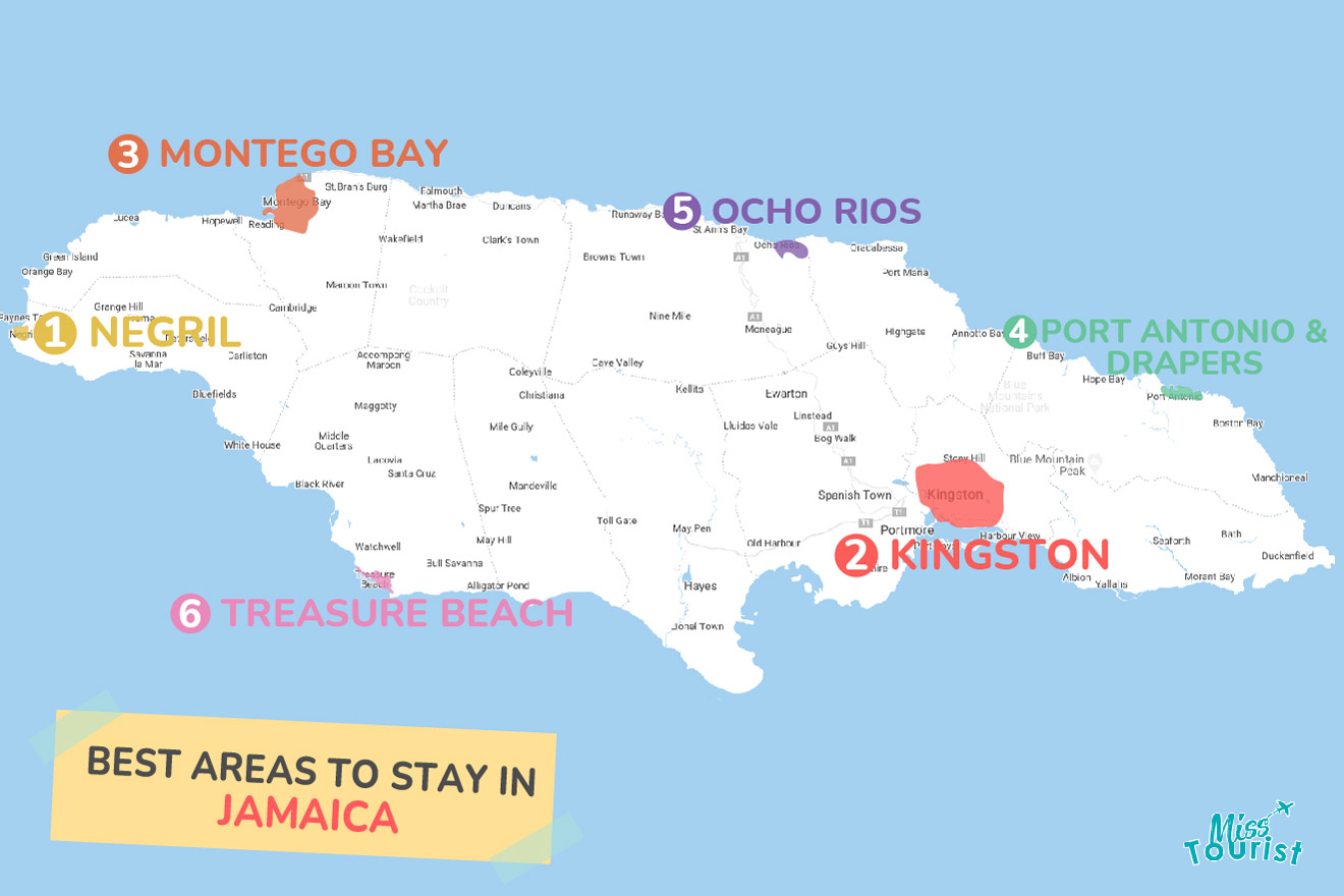 Map of best places to stay Jamaica